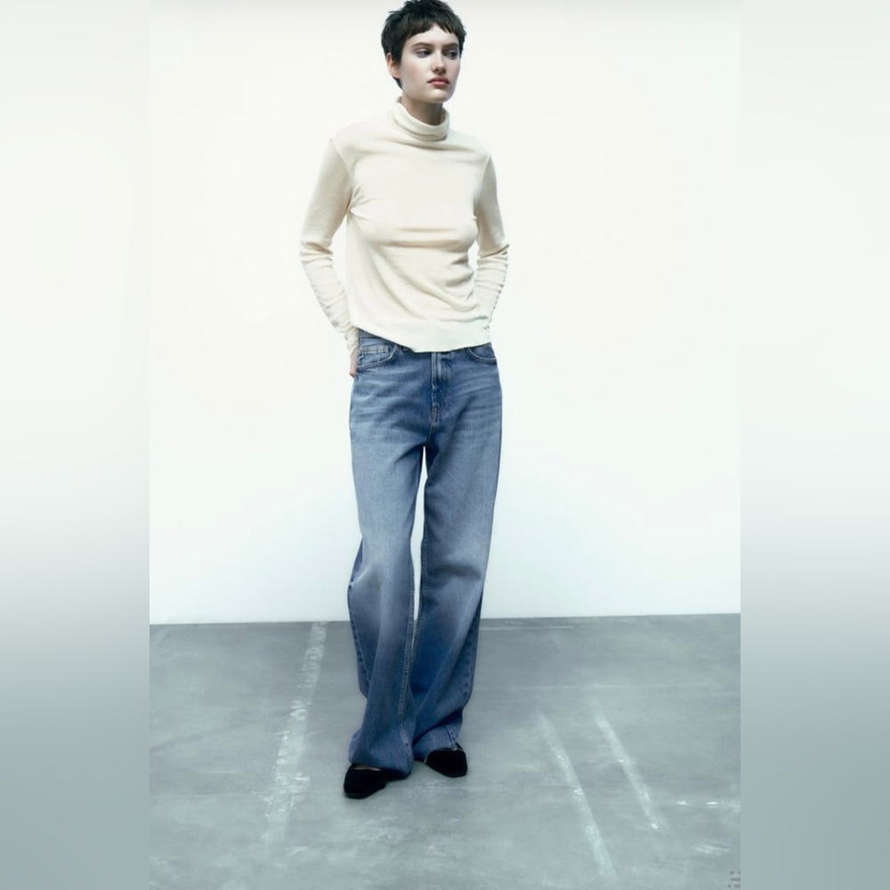 ZARA RIBBED WOOL BLEND TURTLENECK COLOR OYSTER WHITE SIZE L NWT